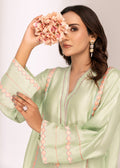 Side view of apple green embroidered semi formal

