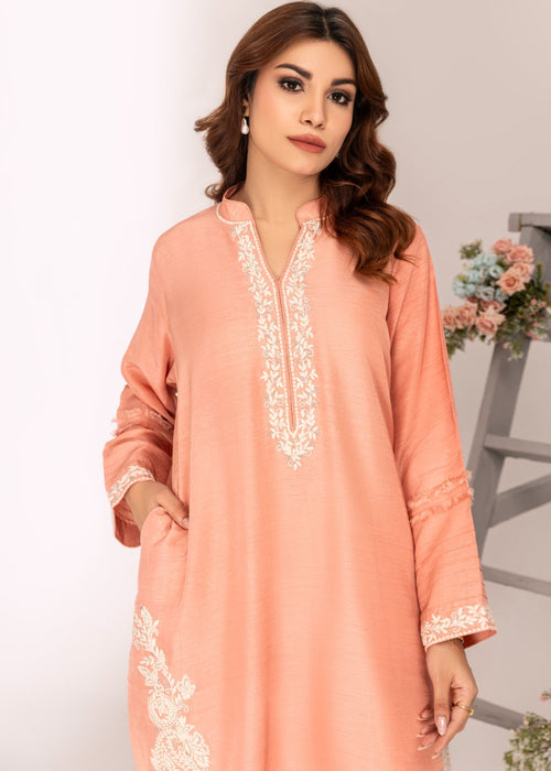 Tea pink embroidered semi formals raw silk shirt

