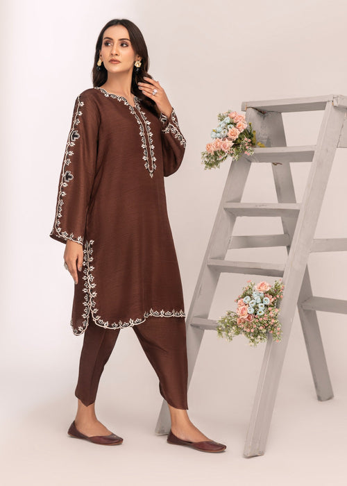 Chocolate embroidered semi formals by Saher Hamza

