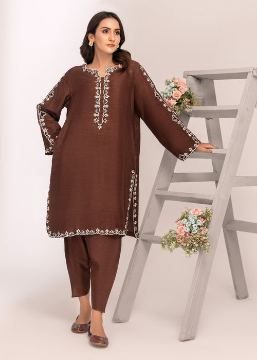 Chocolate embroidered semi formals by Saher Hamza

