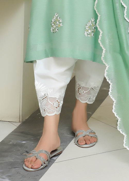 White cutwork shalwar with embroidered semi formal

