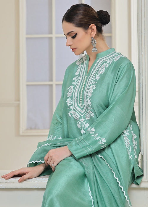 Sage green embroidered semi formal front view

