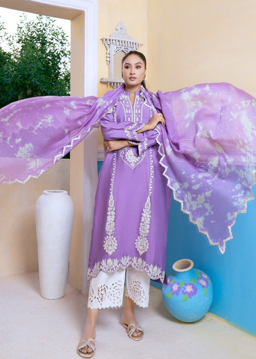 Embroidered semi formals purple khadi silk