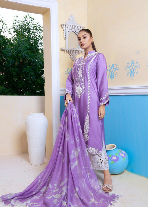 Embroidered semi formals purple khadi silk