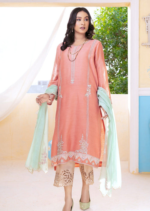 Peach khadi silk shirt with elegant embroidery – embroidered semi formals