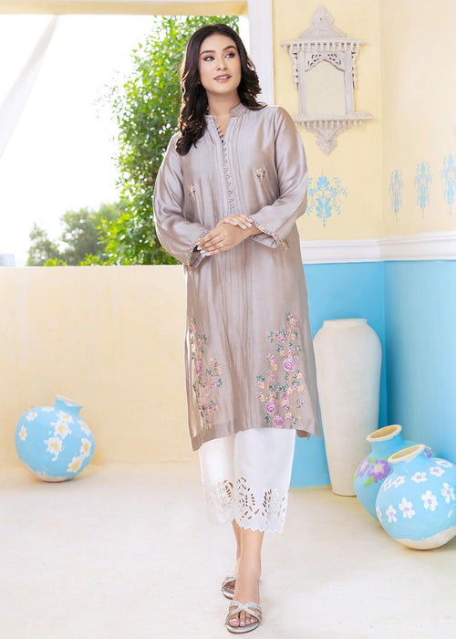 Grey embroidered semi formal shirt