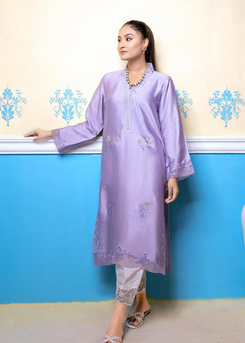 Lilac embroidered semi formals front full view