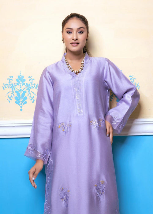 Lilac embroidered semi formals front full view