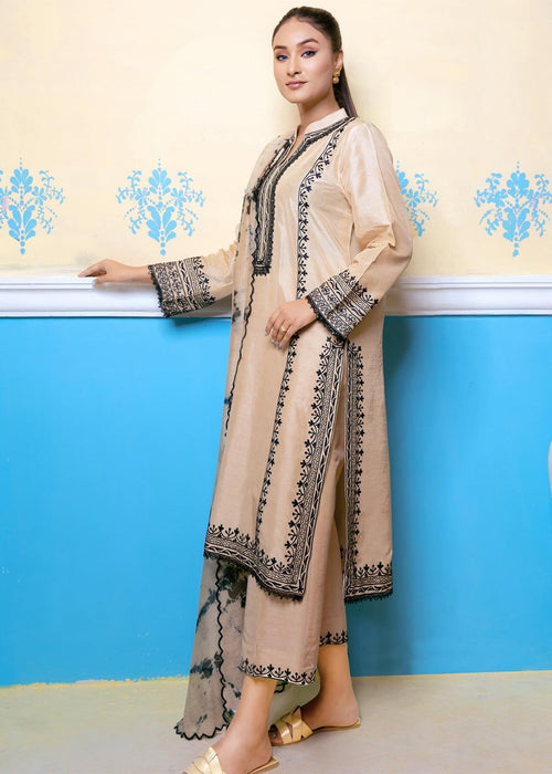 Beige embroidered semi formals front full view