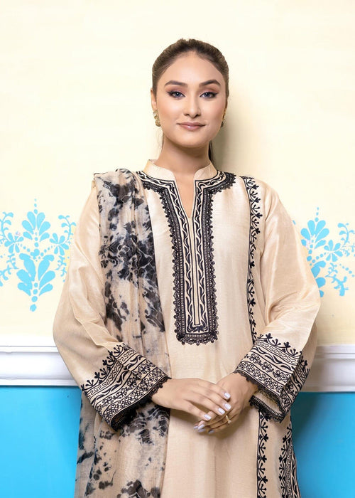 Embroidered semi formals with tie-dye dupatta

