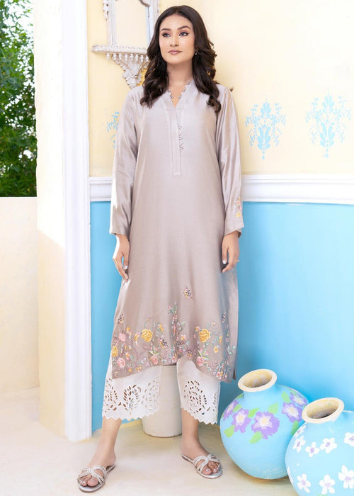 Grey embroidered semi formals front full shot