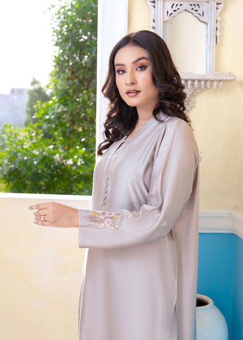 Grey embroidered semi formals front full shot