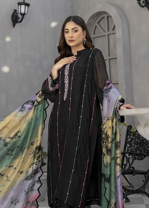 Black embroidered semi formals with tie-dye dupatta

