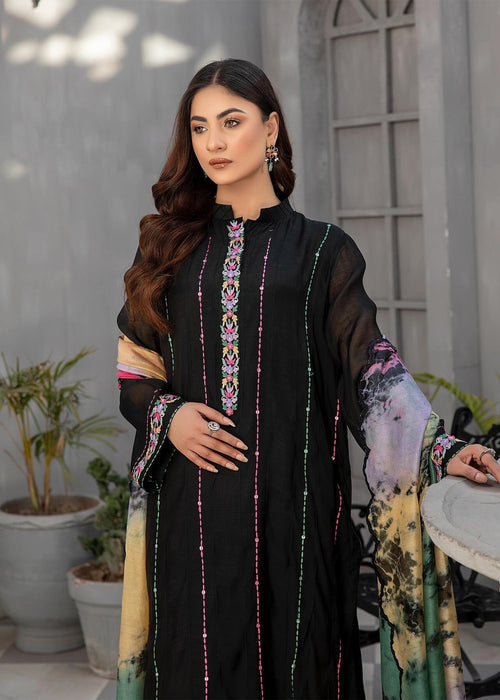Black embroidered semi formals with tie-dye dupatta

