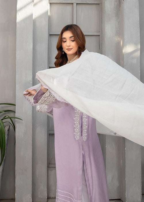 Lilac embroidered semi formals full front view

