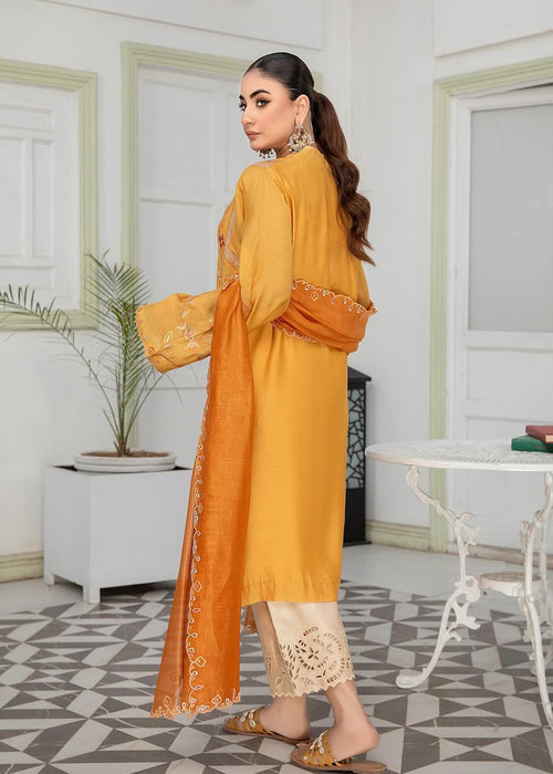 Embroidered semi formals featuring beige izzar pants

