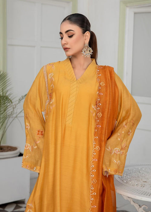 Mustard embroidered semi formals front full view

