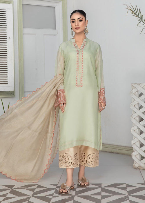Apple green embroidered semi formals front view


