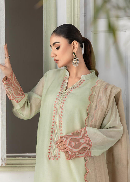 Apple green embroidered semi formals front view

