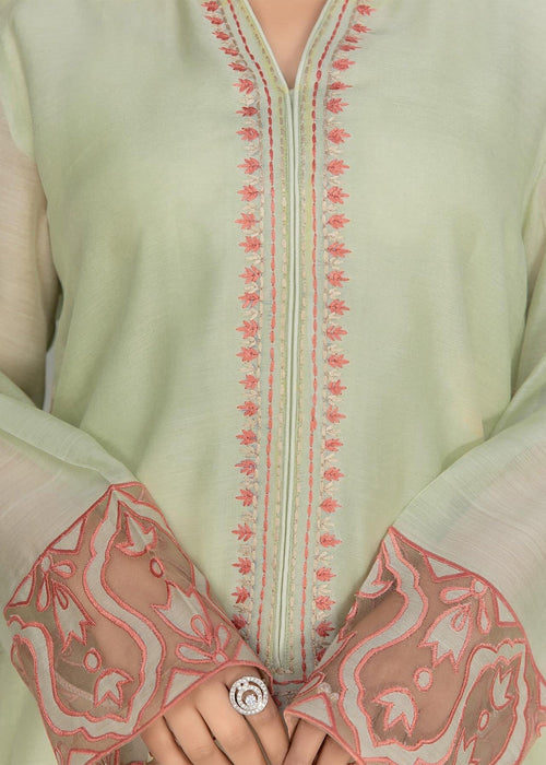 Embroidered semi formals with beige izzar pants

