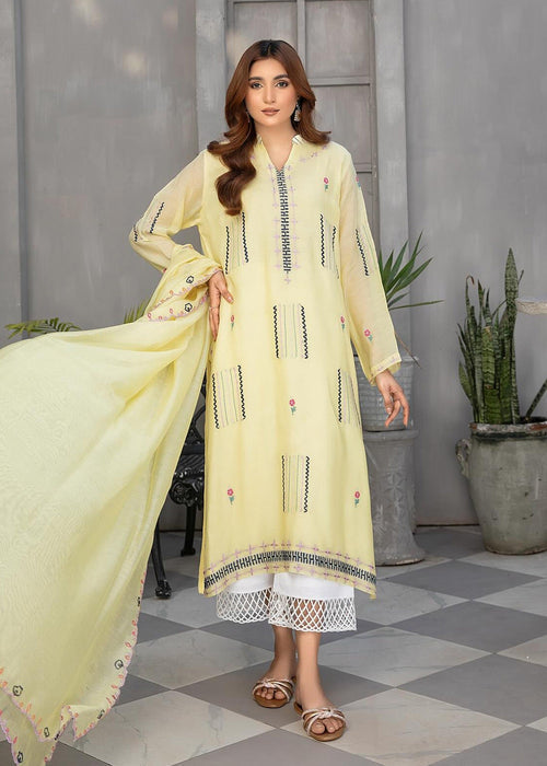 Yellow embroidered semi formals with scalloped dupatta

