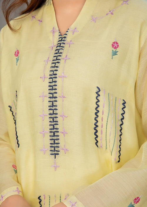 Yellow embroidered semi formals with scalloped dupatta

