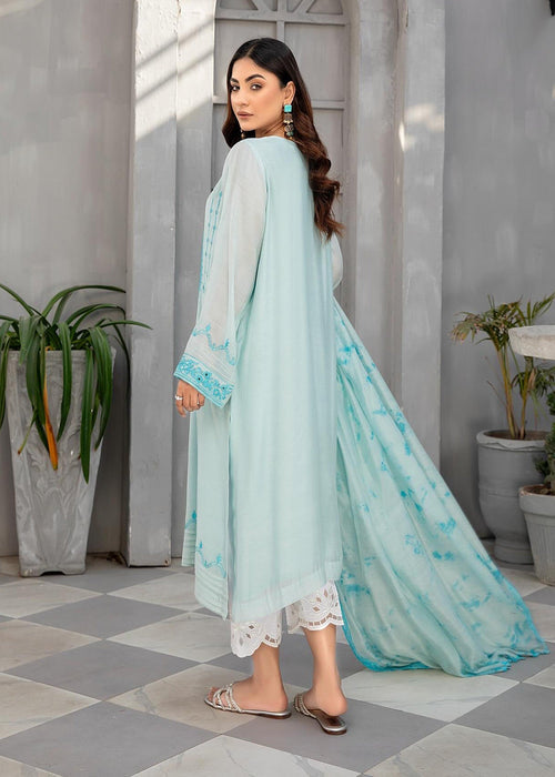 Ice blue embroidered semi formals front full view