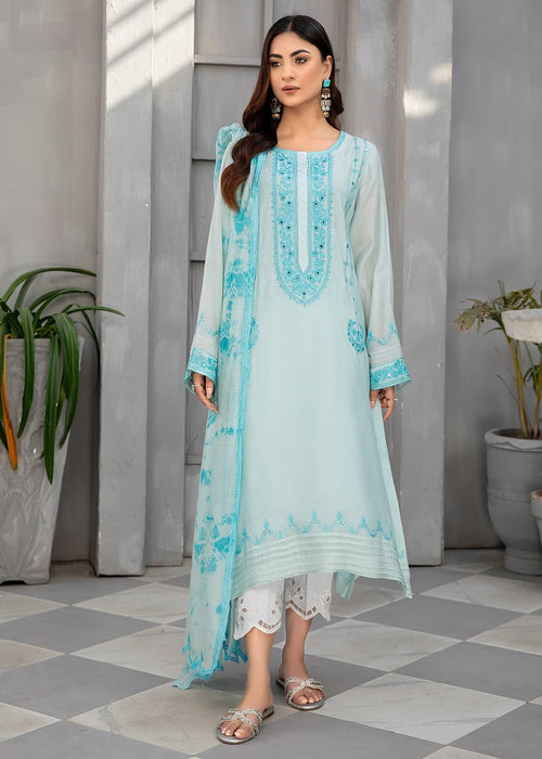 Ice blue embroidered semi formals front full view