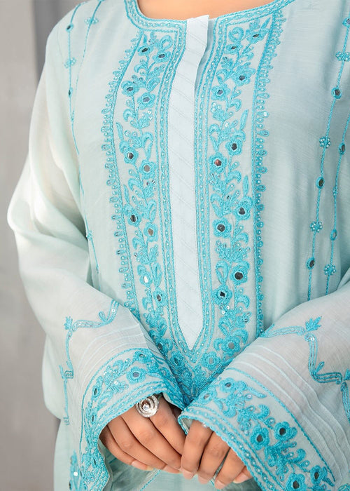 Saher Hamza embroidered semi formals side pose


