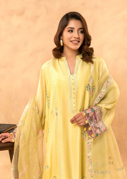 Organza dupatta with embroidered motifs and shine

