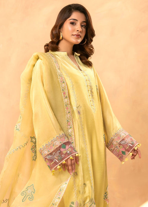 Straight raw silk pants with yellow formal shirt

