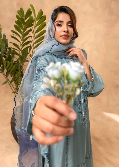 Two-toned organza dupatta with scalloped edges

