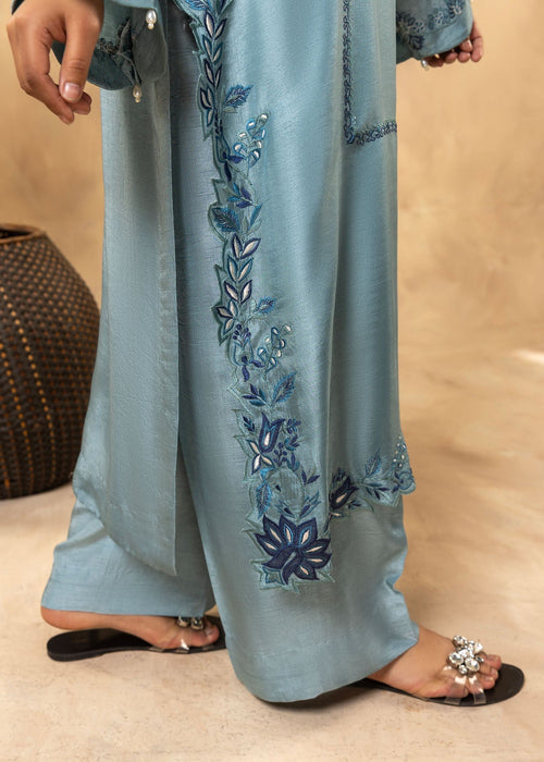 Saher Hamza ice blue embroidered semi formal set

