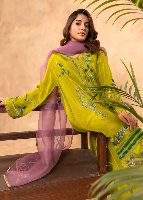 Korean raw silk pants with green formal shirt

