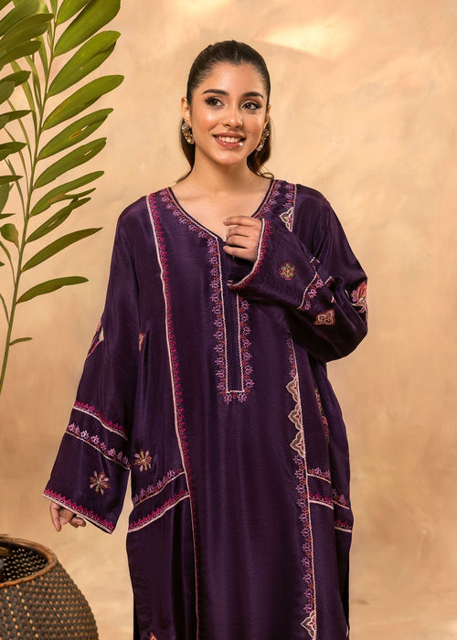 Embroidered sleeves on tussar silk formal kurta

