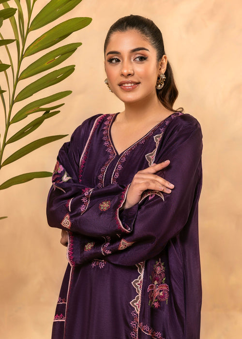 Saher Hamza purple embroidered semi formal dress

