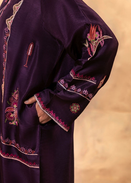 Korean raw silk pants with purple embroidered top

