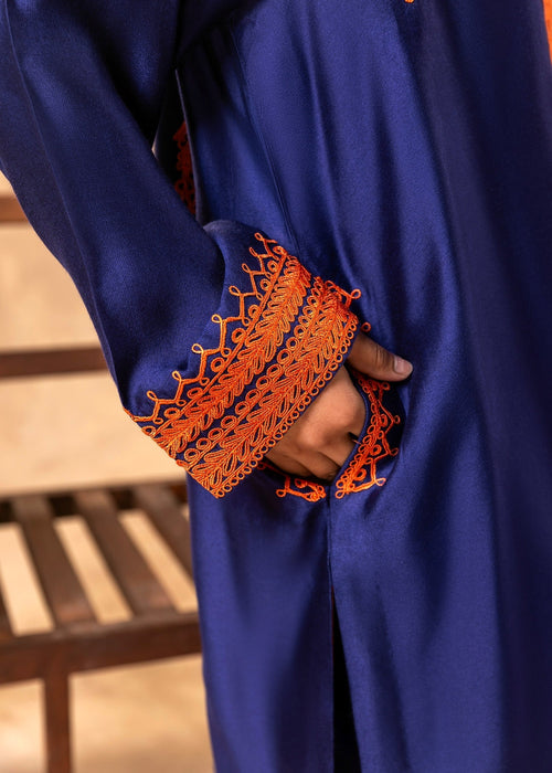 Saher Hamza ink blue embroidered semi formal set

