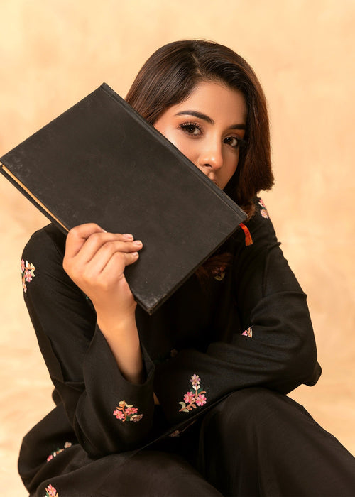 Saher Hamza black embroidered semi formal outfit

