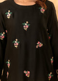 Side view of floral embroidered semi formal dress

