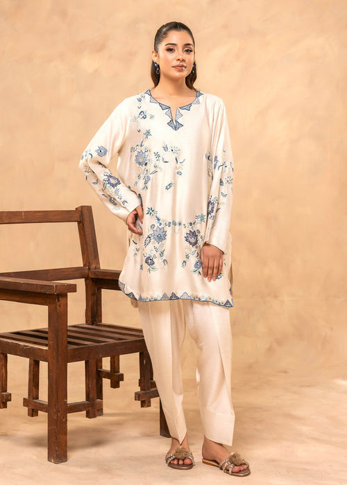 Offwhite embroidered semi formal khadi silk kurti

