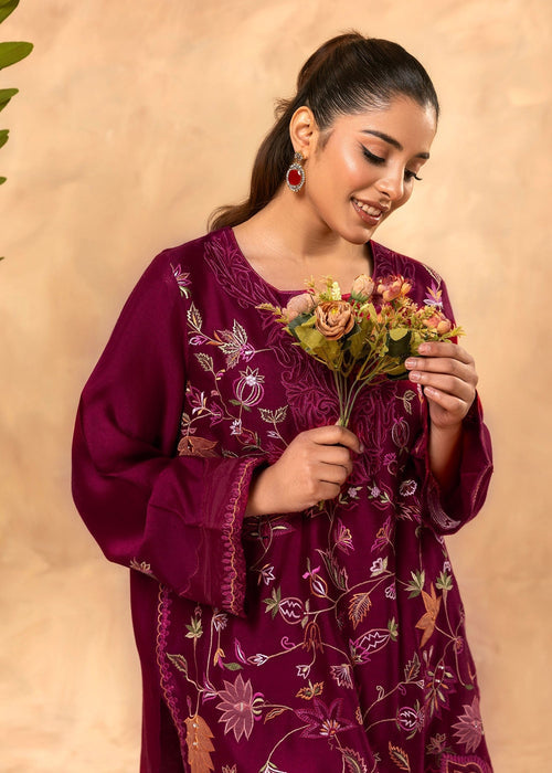 Saher Hamza burgundy embroidered semi formal set

