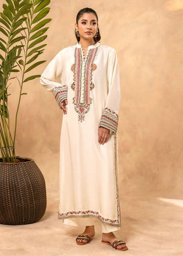 Offwhite embroidered semi formal raw silk kurta

