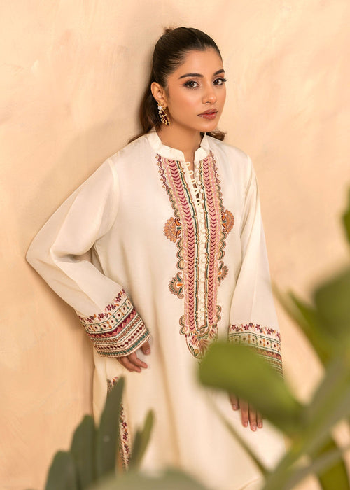 Saher Hamza offwhite embroidered semi formal set

