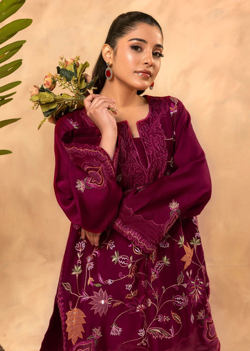 Burgundy embroidered semi formal short kurti

