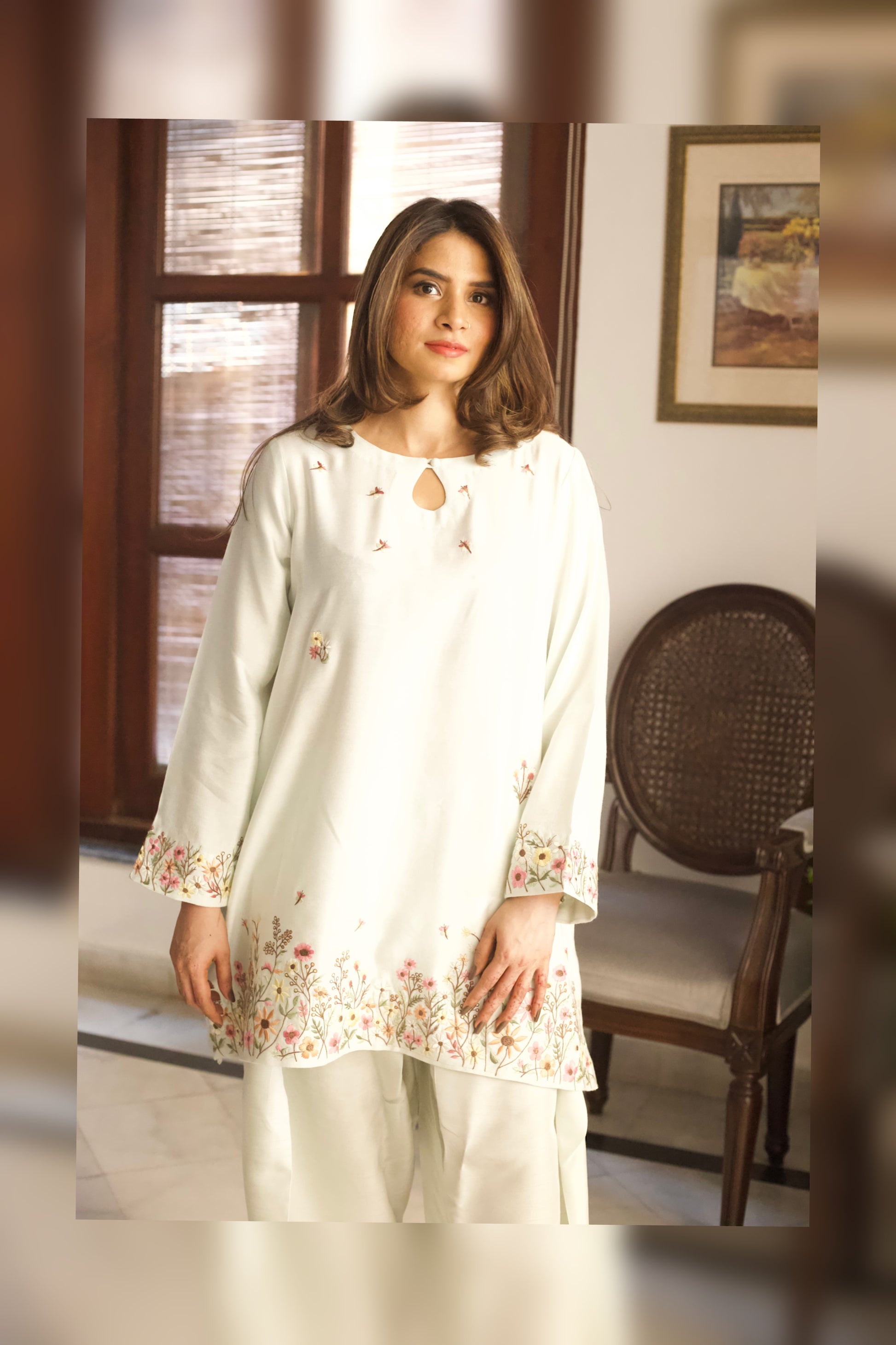 Elegant mint green embroidered semi formal by Saher Hamza