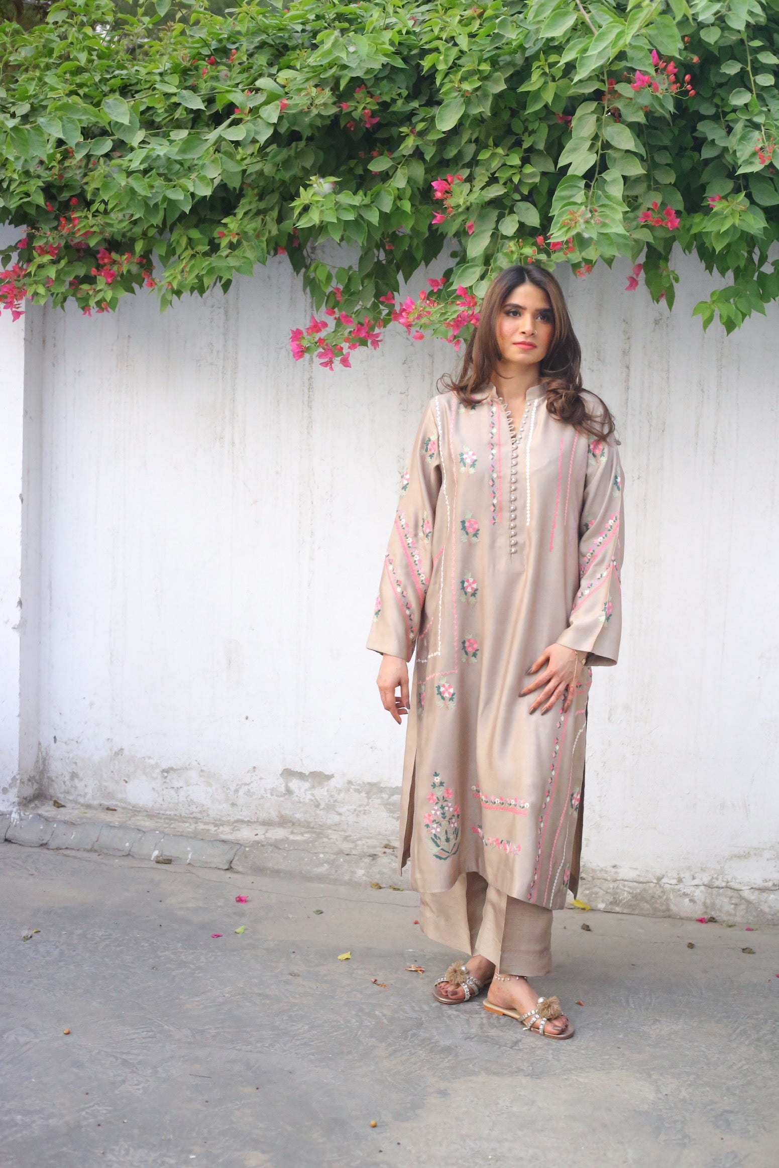 Embroidered semi formal dress with matching izzar pants