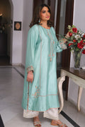 Sage green embroidered semi formal kurta front view