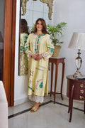 Lemon yellow embroidered semi formal kurta with floral accents