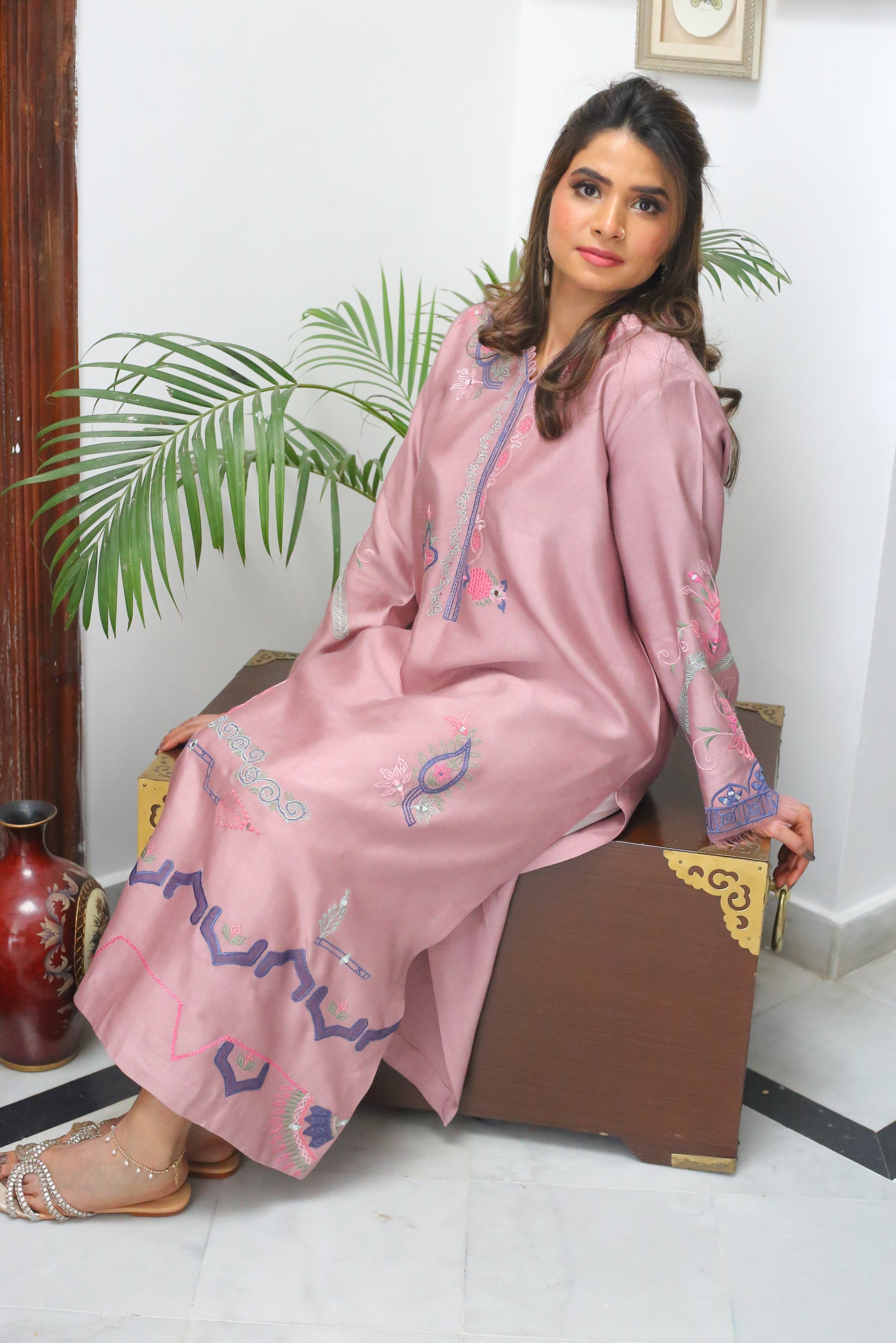 Lilac Pink semi formal outfit with vibrant sleeve detailing